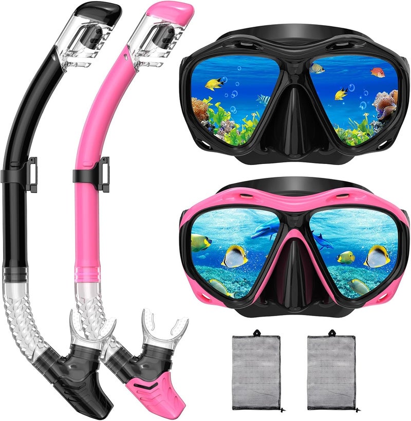 wutrye Snorkeling Gear for Adults, Dry Top Snorkel Mask Set, Diving Scuba Mask, Swimming Goggles with Nose Cover, HD Tempered Glass Panoramic Swim Freediving Anti-Leak Anti-Fog Travel Packages - Image 1